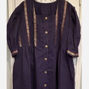 Custom Made Purple Denim Maxi Dress Womens Plus 4X 5X Button Front Pleated